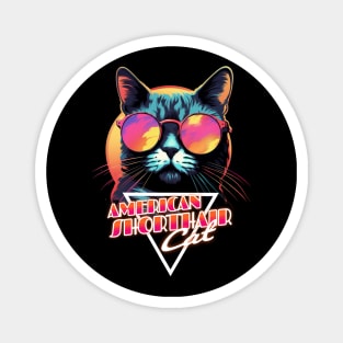 Retro Wave American Shorthair Cat Miami Shirt Magnet